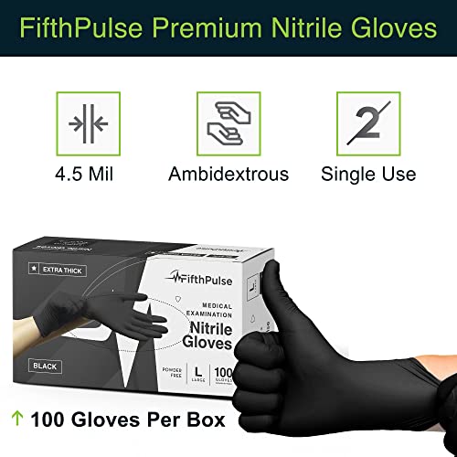 Disposable Black Nitrile Gloves X Large 100 Count - Extra Thick 4.5 Mil - Powder and Latex Free Rubber Gloves - Surgical Medical Exam Gloves - Food Safe Cooking Gloves