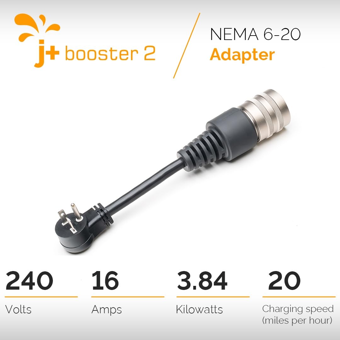 NEMA TT-30 Charger Adapter Plug for J+ Booster 2 | Portable Level 2 EV Charger for All Electric Vehicles (24 amps, 120V, 2.88kw)