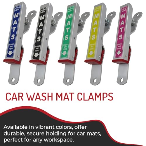 HI-TECH Car Wash Mat Clamps - Heavy Duty Wall Mount Floor Mat Holders - Secure, Durable, and Easy to Install - Ideal for Home Garages and Auto Shops - 4 Pack (Red)