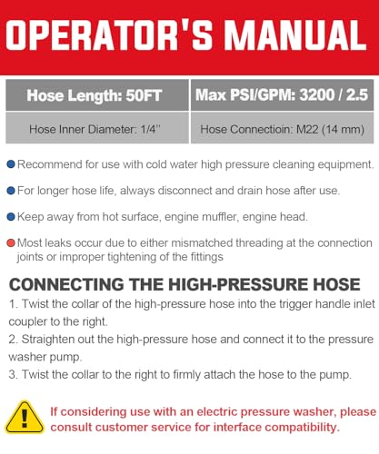 YAMATIC Kink Resistant Pressure Washer Hose 30FT 1/4" M22 Brass Fitting Power Washer Hose Replacement for Ryobi, Troy Bilt, Greenworks, CRAFTSMAN Most Brand Power Washer, 3200 PSI