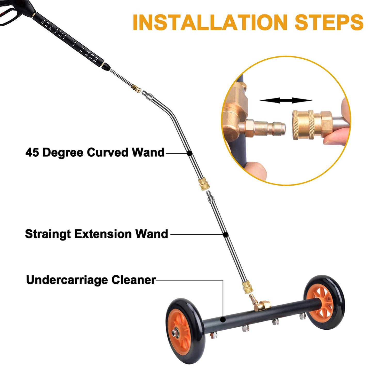 EVEAGE 2-in-1 Undercarriage Pressure Washer Attachment, 16" Pressure Washer Undercarriage Cleaner, Underbody Sprayer with Extension Rods Wash Mitt, Green