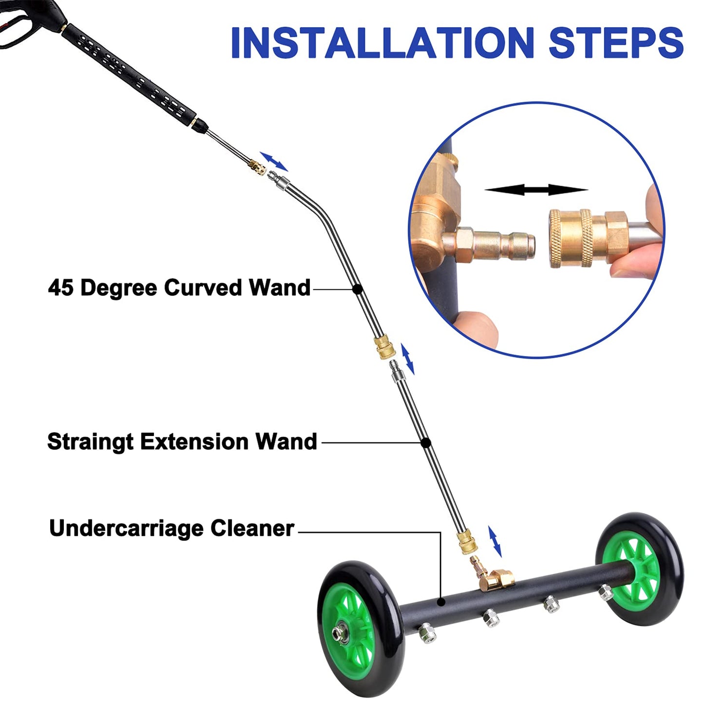 EVEAGE 2-in-1 Undercarriage Pressure Washer Attachment, 16" Pressure Washer Undercarriage Cleaner, Underbody Sprayer with Extension Rods Wash Mitt, Green