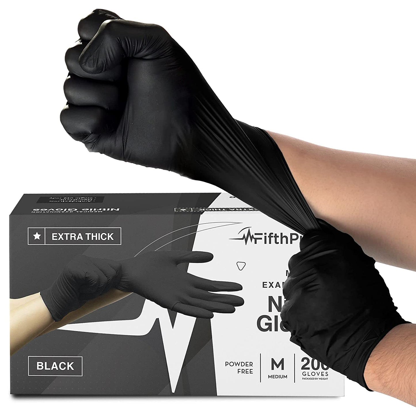 Disposable Black Nitrile Gloves X Large 100 Count - Extra Thick 4.5 Mil - Powder and Latex Free Rubber Gloves - Surgical Medical Exam Gloves - Food Safe Cooking Gloves