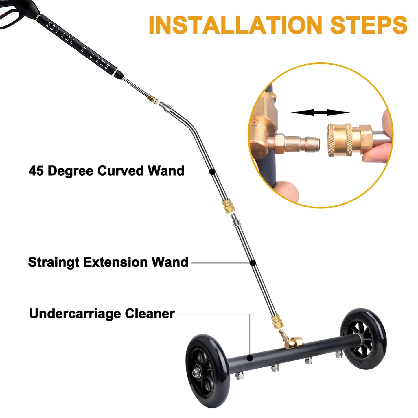 EVEAGE 2-in-1 Undercarriage Pressure Washer Attachment, 16" Pressure Washer Undercarriage Cleaner, Underbody Sprayer with Extension Rods Wash Mitt, Green