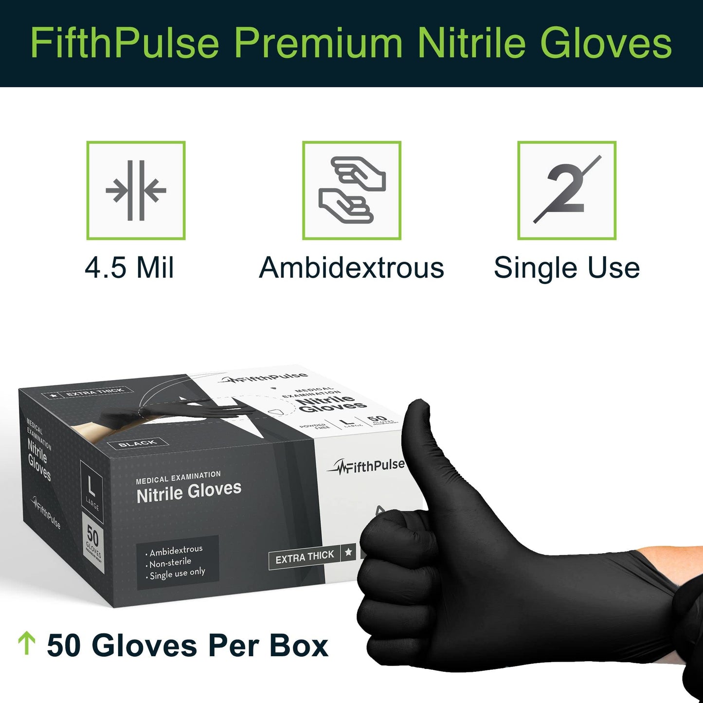 Disposable Black Nitrile Gloves X Large 100 Count - Extra Thick 4.5 Mil - Powder and Latex Free Rubber Gloves - Surgical Medical Exam Gloves - Food Safe Cooking Gloves