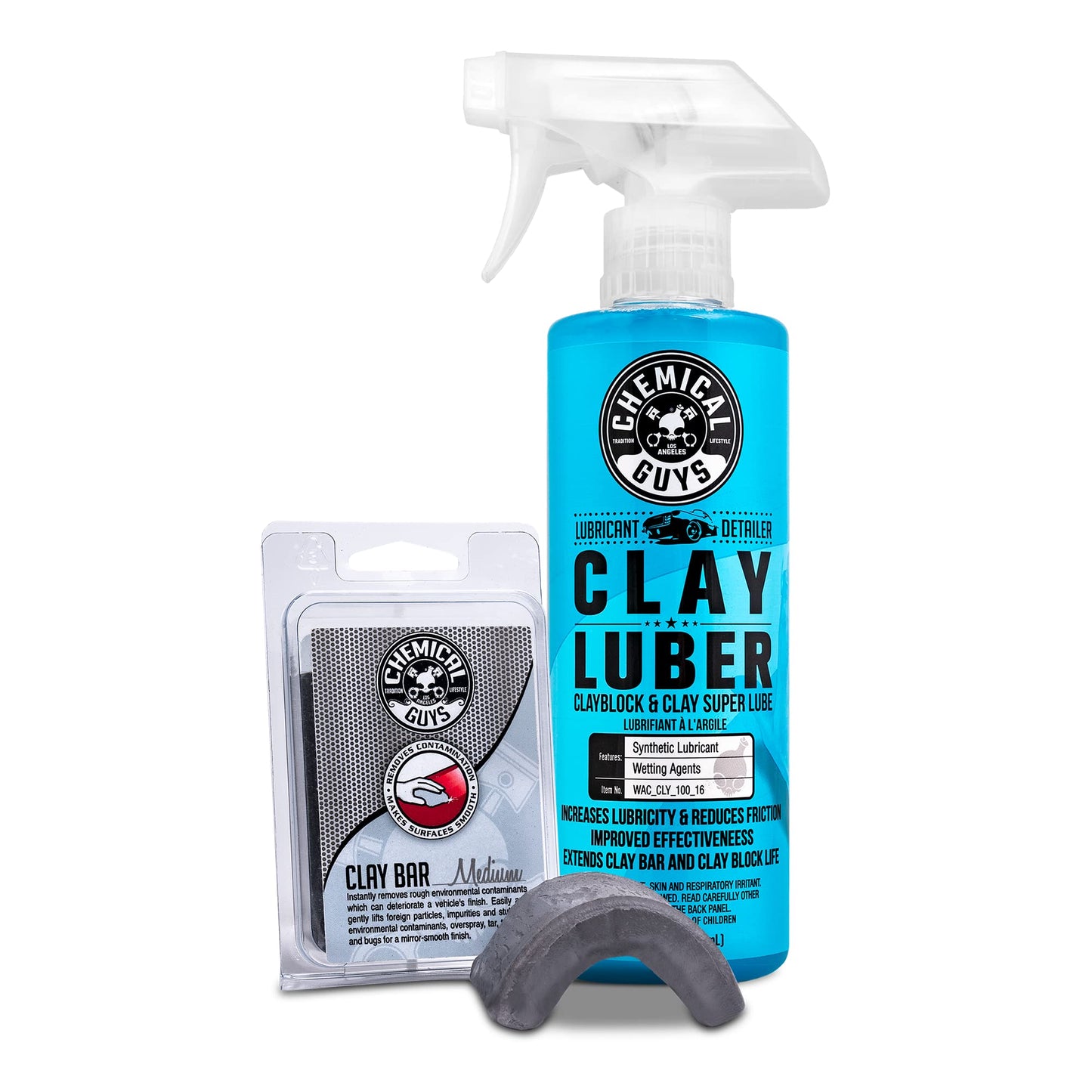 Chemical Guys CLY_113 OG Clay Bar & Lubber Synthetic Lubricant Kit – 16 fl oz, Light/Medium Duty, for Car Lovers, Detailers & Auto Enthusiasts – Essential Car Detailing Kit Accessory, 2 Items, Yellow