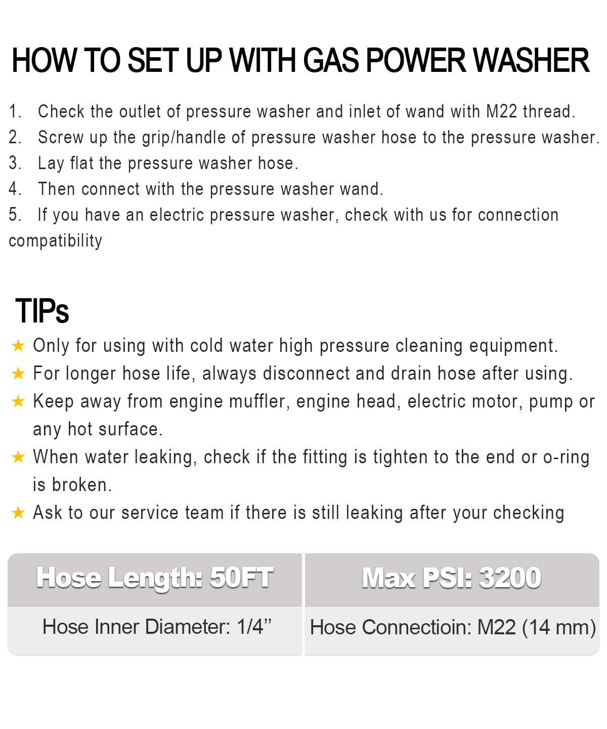 YAMATIC Kink Resistant Pressure Washer Hose 30FT 1/4" M22 Brass Fitting Power Washer Hose Replacement for Ryobi, Troy Bilt, Greenworks, CRAFTSMAN Most Brand Power Washer, 3200 PSI