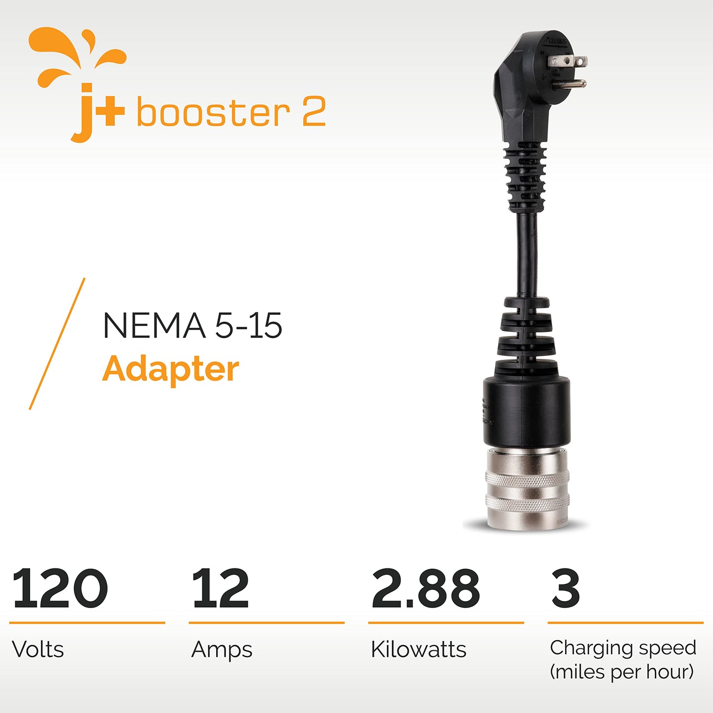 NEMA TT-30 Charger Adapter Plug for J+ Booster 2 | Portable Level 2 EV Charger for All Electric Vehicles (24 amps, 120V, 2.88kw)