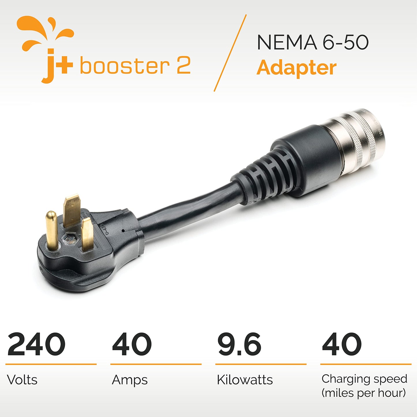 NEMA TT-30 Charger Adapter Plug for J+ Booster 2 | Portable Level 2 EV Charger for All Electric Vehicles (24 amps, 120V, 2.88kw)