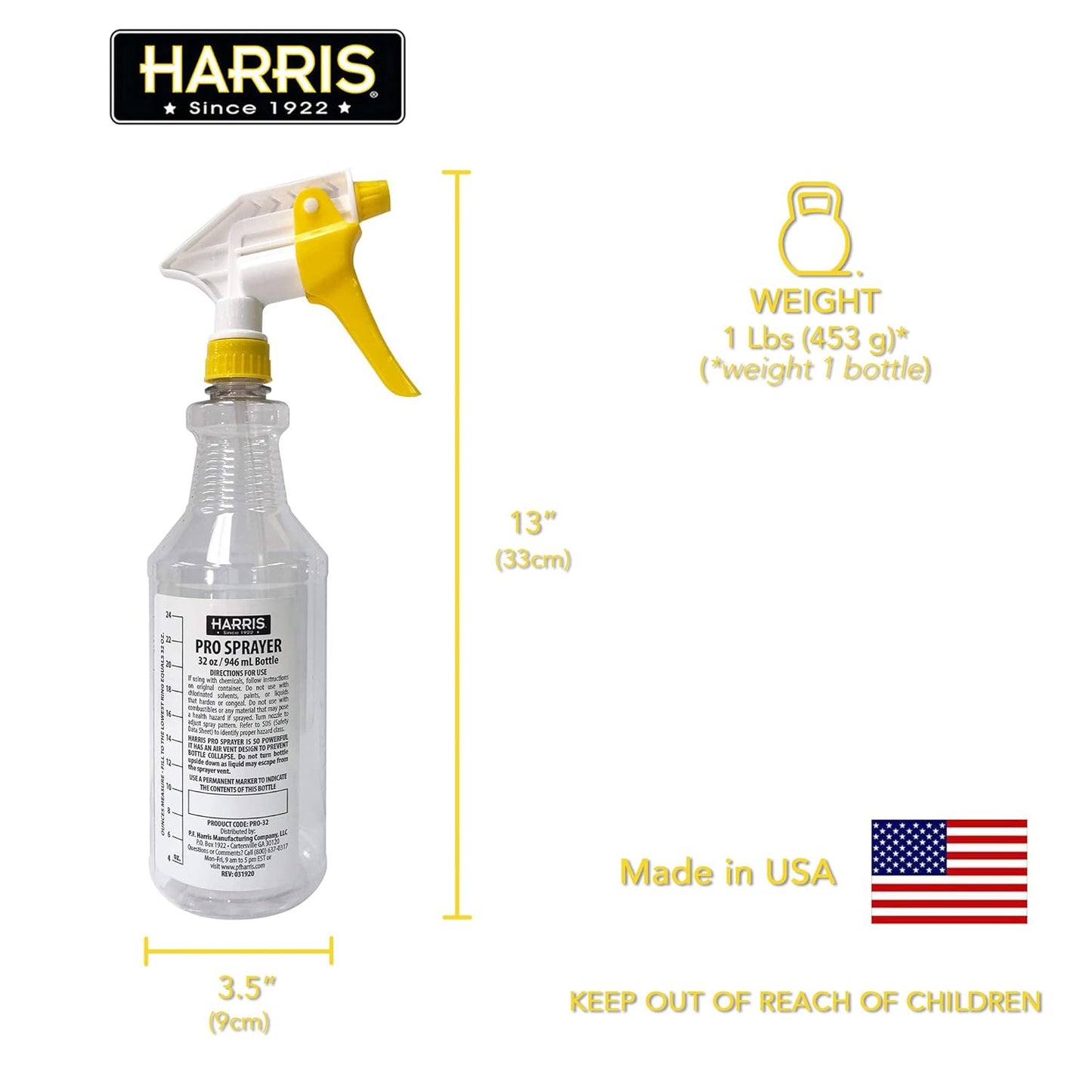 HARRIS Professional Spray Bottle 32oz (3-Pack)