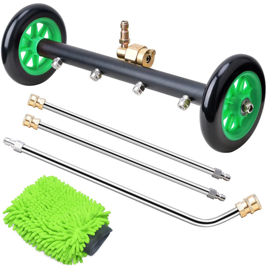 EVEAGE 2-in-1 Undercarriage Pressure Washer Attachment, 16" Pressure Washer Undercarriage Cleaner, Underbody Sprayer with Extension Rods Wash Mitt, Green