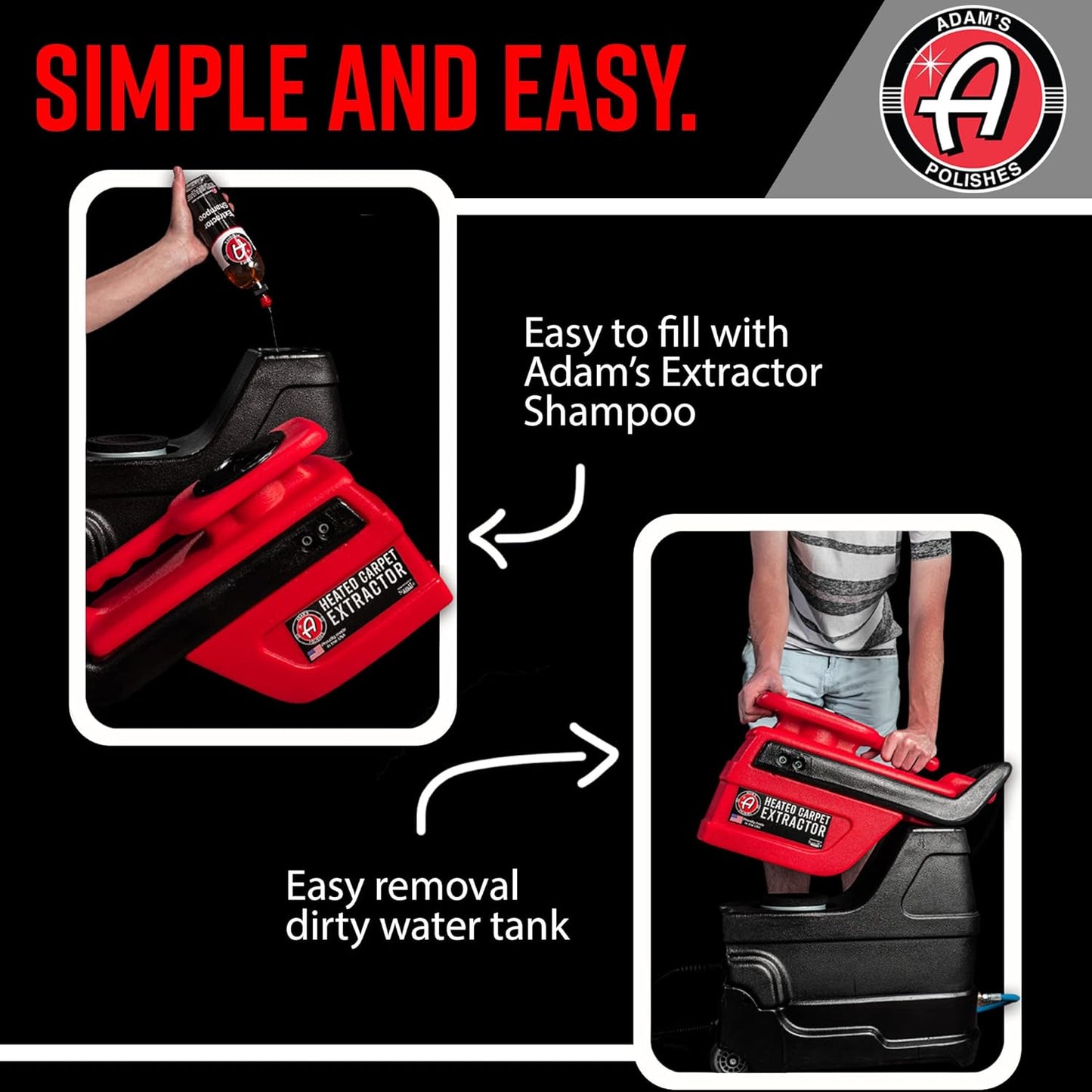 Adam's Polishes Heated Carpet Extractor - Powerful 200 Degree Spot and Upholstery Cleaner, Clear Head Hand Tool, 15 Foot Hose, Easy Dirt and Spot Removal for Vehicles