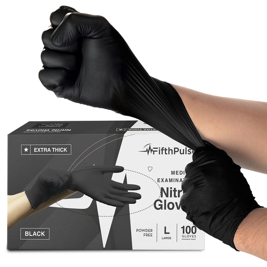 Disposable Black Nitrile Gloves X Large 100 Count - Extra Thick 4.5 Mil - Powder and Latex Free Rubber Gloves - Surgical Medical Exam Gloves - Food Safe Cooking Gloves