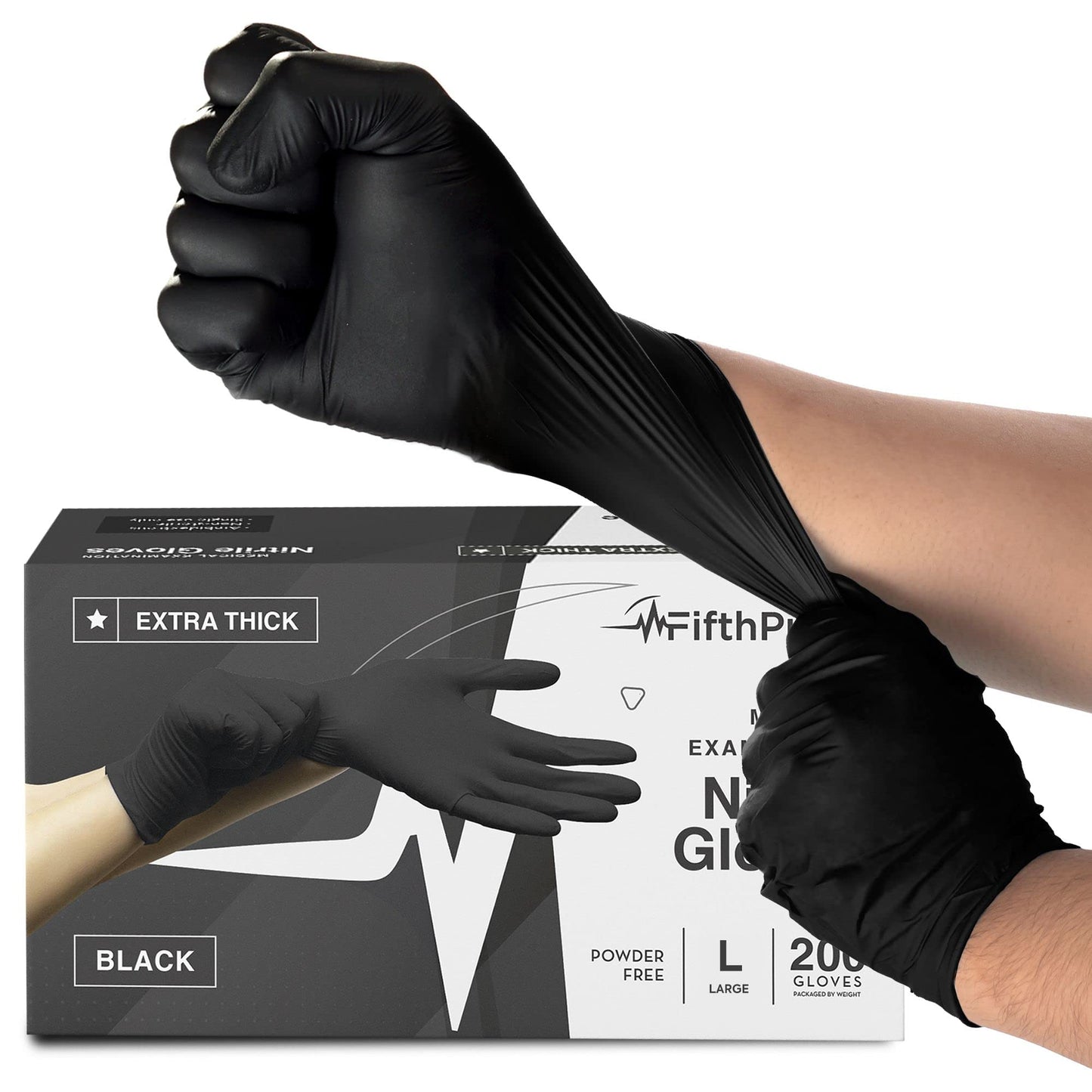 Disposable Black Nitrile Gloves X Large 100 Count - Extra Thick 4.5 Mil - Powder and Latex Free Rubber Gloves - Surgical Medical Exam Gloves - Food Safe Cooking Gloves