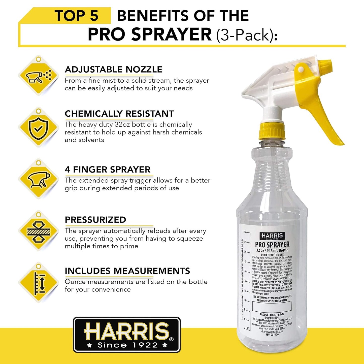 HARRIS Professional Spray Bottle 32oz (3-Pack)