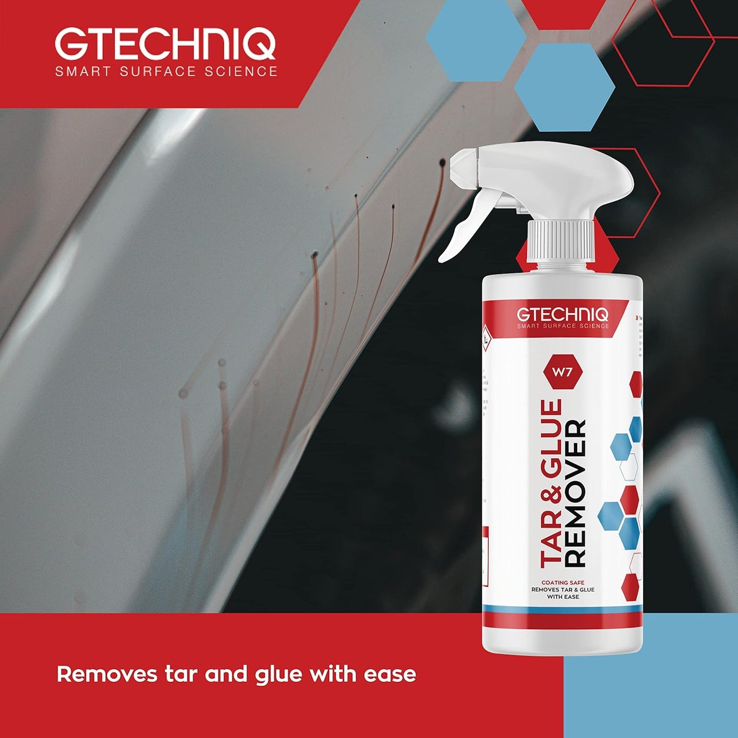 Gtechniq - W7 Tar and Glue Remover - Full Strength Solvent Based, Softens and Dissolves Adhesive, Safe to Use with Waxes, Coatings & Sealants (500ml)