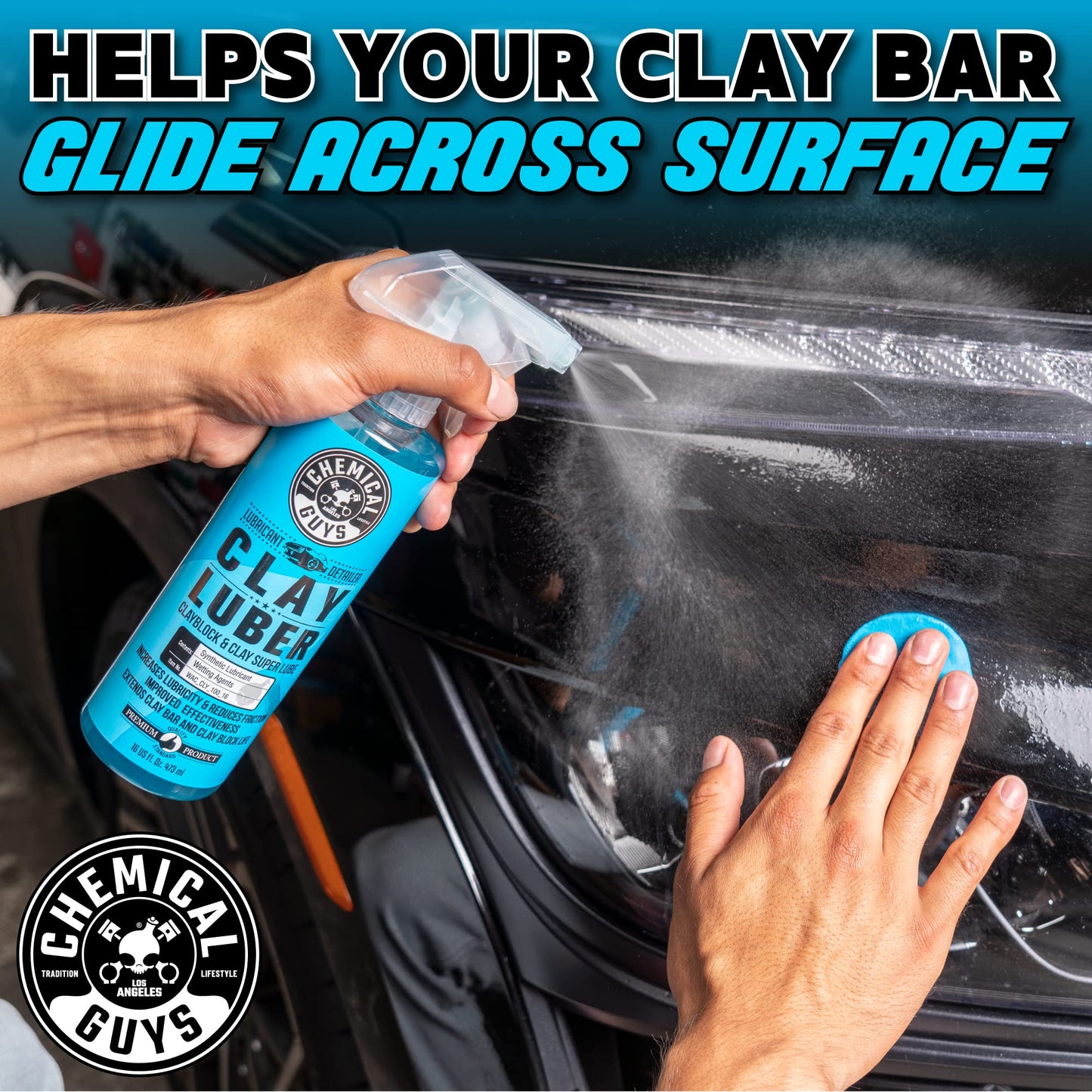 Chemical Guys CLY_113 OG Clay Bar & Lubber Synthetic Lubricant Kit – 16 fl oz, Light/Medium Duty, for Car Lovers, Detailers & Auto Enthusiasts – Essential Car Detailing Kit Accessory, 2 Items, Yellow